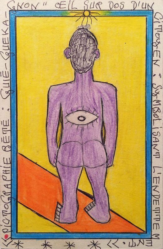 Gué-Gueka-Gnon 7, 16:9:2007, Crayon de couleur et stylo bille sur papier cartonné, 19 x 15cm