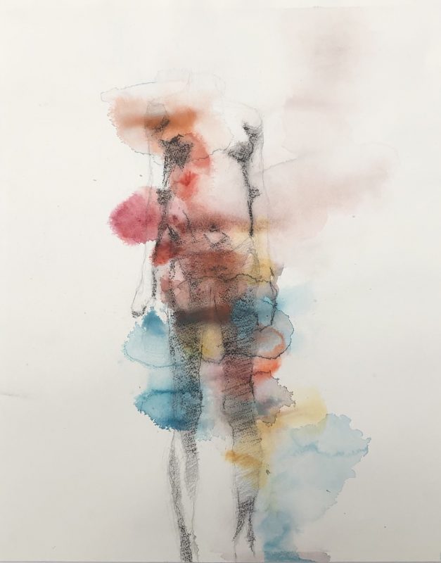 Leleo II (selfies), 2021, aquarelle, pastel, fusain et crayon sur papier, 51 x 41 cm, 700€