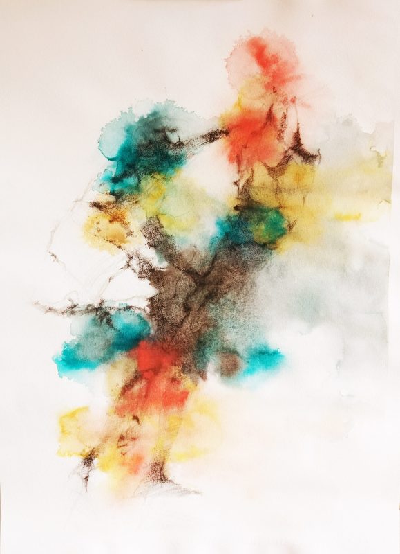 Selfie II, 2021, aquarelle, pastel, fusain et crayon sur papier, 76 x 56cm, 1000€