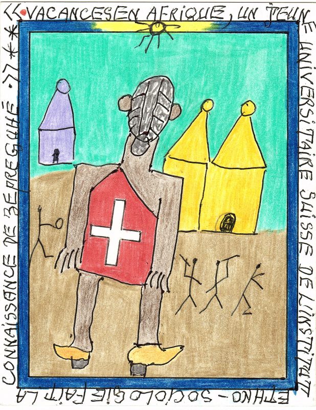 Vacances en Afrique 10, Crayon de couleur et stylo bille sur papier cartonné, 19 x 15cm